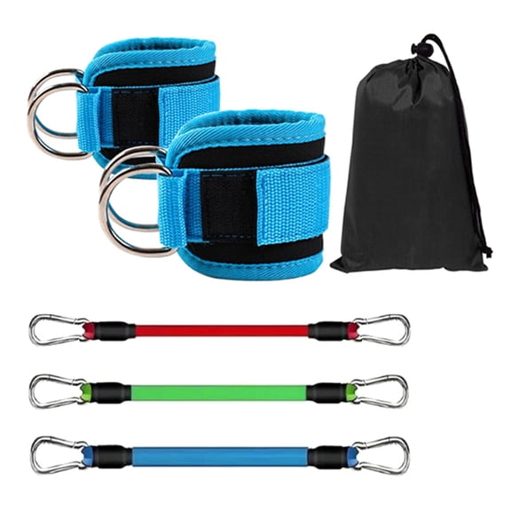 Elastic Belt Three(Including A Pair of Ankles)Leg Bounce Tension Rope Training with Elastic Rope -Blue Ankle Bands