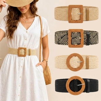 2 Pack Women Stretchy Cinch Belt Thin Elastic Waist Belt with Retro Gold Buckle JASGOOD 2 Pack Women Stretchy Waist Belt Retro Elastic  main image 2