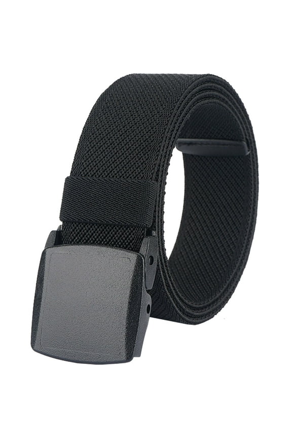 Elastic Belts for Men, Stretch Canvas No Metal Plastic Buckle for Work Travel Sports Trim to Fit 27- 46" Waist(Black)