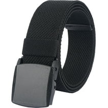 Elastic Belts for Men, Stretch Canvas No Metal Plastic Buckle for Work Travel Sports Trim to Fit 27- 46" Waist(Black)
