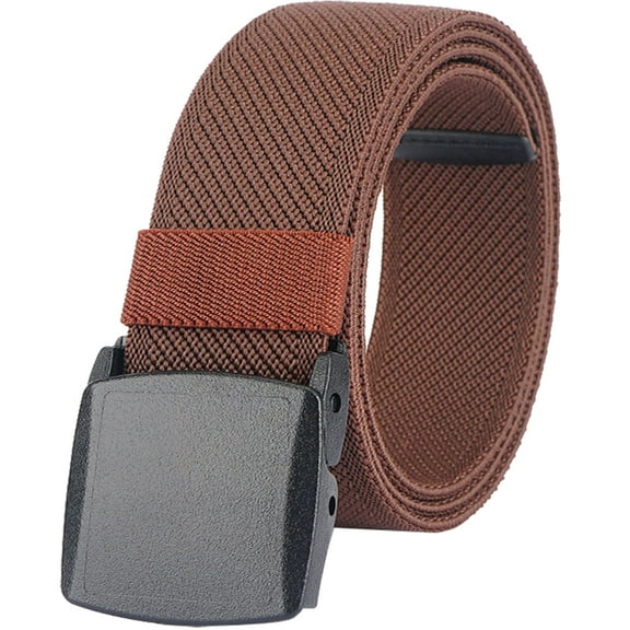 Elastic Belts for Men, Stretch Canvas No Metal Plastic Buckle for Work Travel Sports Trim to Fit 27- 46" Waist(Coffee)