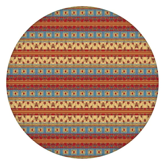 Elastic Border Round Tablecloth with Boho Floral Print - Vibrant Table Cover for Kitchen Dining - Fits 52 to 56 Inch