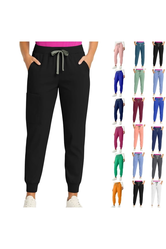Elastic Bottom Joggings Womens Scrub Pants Skinny Leg Cuffed Stylish Comfortable Scrubs Jogger Black S 26"