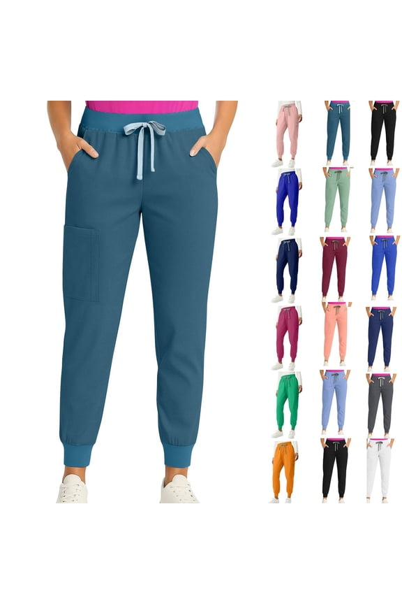 Elastic Bottom Joggings Womens Scrub Pants Skinny Leg Cuffed Stylish Comfortable Scrubs Jogger Sky Blue S 26"