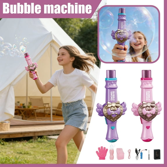 Elastic Bubble Fog Wand, Magic Smoke Bubble Machine with Colorful Elastic Bubbles & Smoke Effect, Portable Interactive Mist Bubble Machines for Parties (Purple+Pink)
