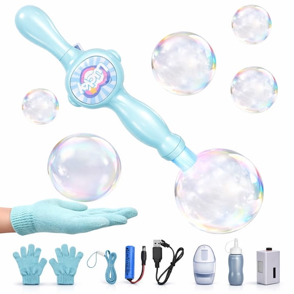 Elastic Bubble Fog Wand, Smoke Bubble Machine with Colorful Lights, Bouncing Bubble Maker Toy for Kids Science Experiments, 12.2" Wand with Gloves