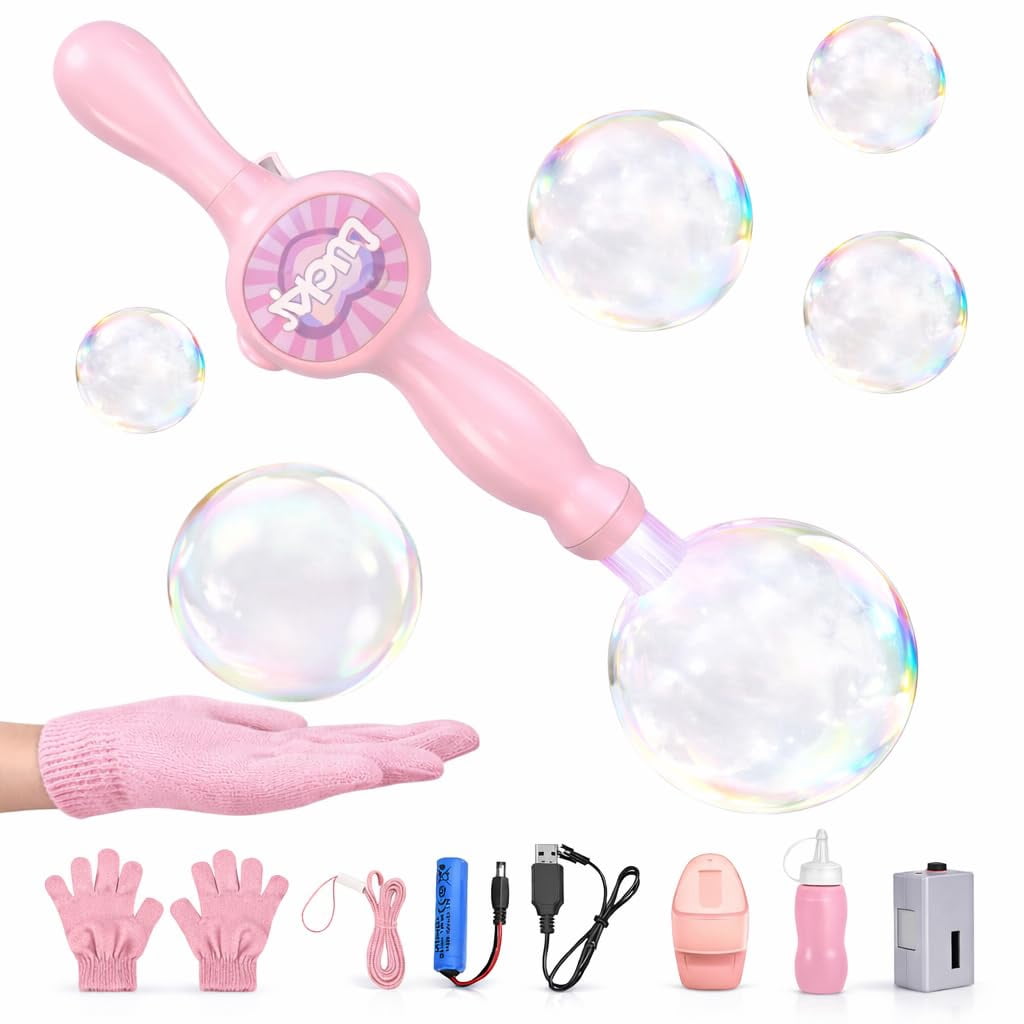 Elastic Bubble Fog Wand, Smoke Bubble Machine with Colorful Lights, Bouncing Bubble Maker Toy for Kids Science Experiments, 12.2" Wand with Gloves