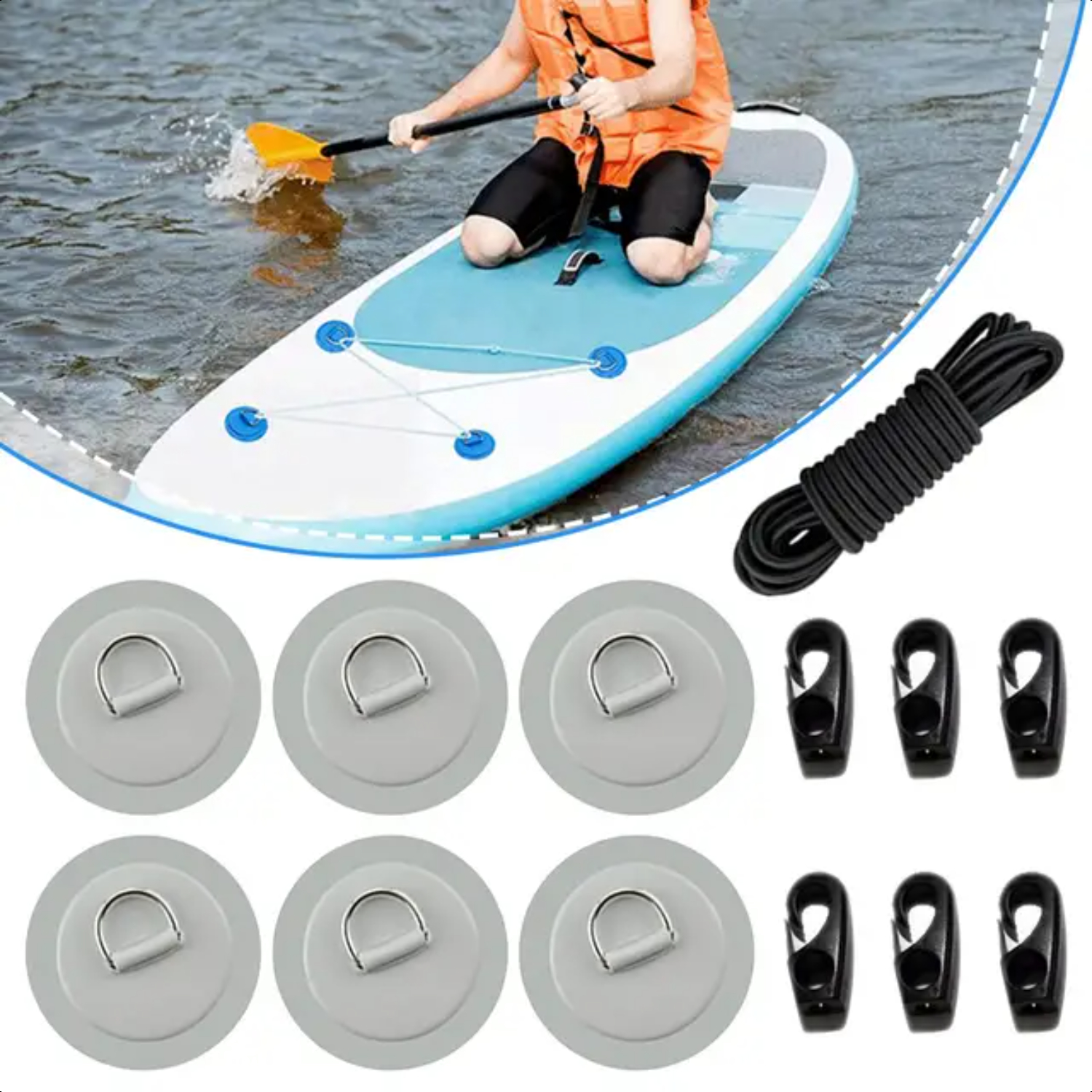 Elastic Bungee Cord With D Rings Pad Patch For Raft Canoe Kayak Deck Elastic Bungee Cord With D Rings Pad Patch For Raft Canoe Kayak Deck
