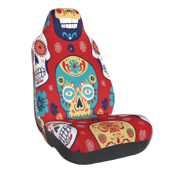 Elastic Car Chair Cover Universal Fit For Car Suv Truck Van Washable Seat Protector With Foam Filler Anti-Slip Festive Cute Sugar Skulls (1)