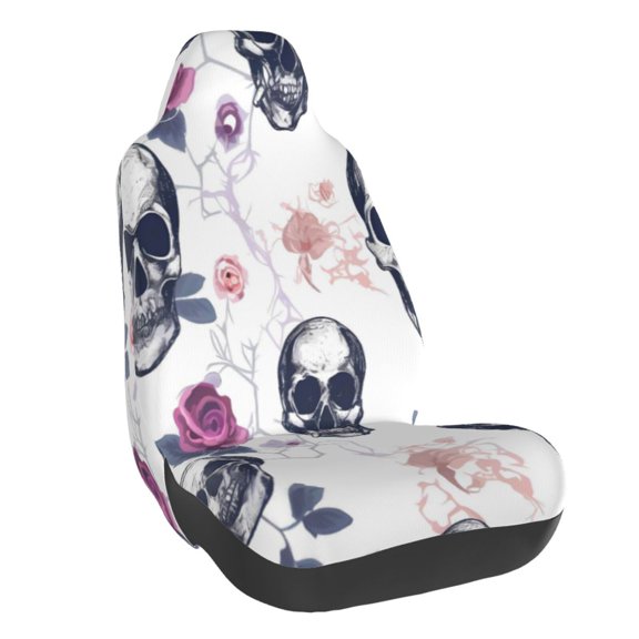 Elastic Car Chair Cover Universal Fit For Car Suv Truck Van Washable Seat Protector With Foam Filler Anti-Slip Skull And Rose Flower