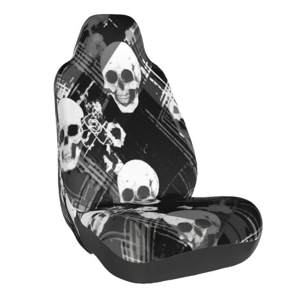 Elastic Car Chair Cover Universal Fit For Car Suv Truck Van Washable Seat Protector With Foam Filler Anti-Slip Skulls And Plaid