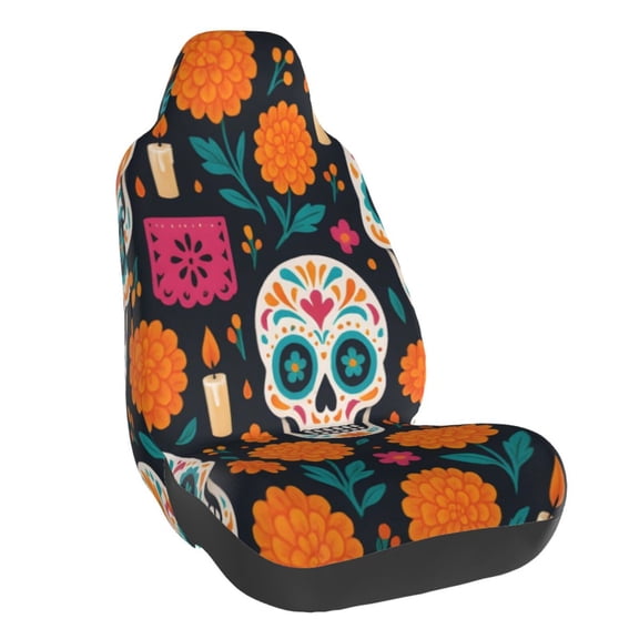 Elastic Car Chair Cover Universal Fit For Car Suv Truck Van Washable Seat Protector With Foam Filler Anti-Slip Sugar Skull Halloween Pattern