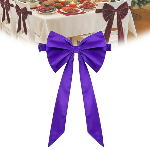 Elastic Chair Bows, Christmas Chair Sashes Red Bows, Elastic Burgundy Velvet Sashes Chairs Bows for Christmas Banquet Home Wedding Events Holiday Event Decor Banquets Party