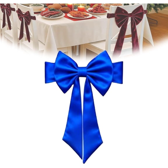 Elastic Chair Bows, Christmas Chair Sashes Red Bows, Elastic Burgundy Velvet Sashes Chairs Bows for Christmas Banquet Home Wedding Events Holiday Event Decor Banquets Party (1, Style B)