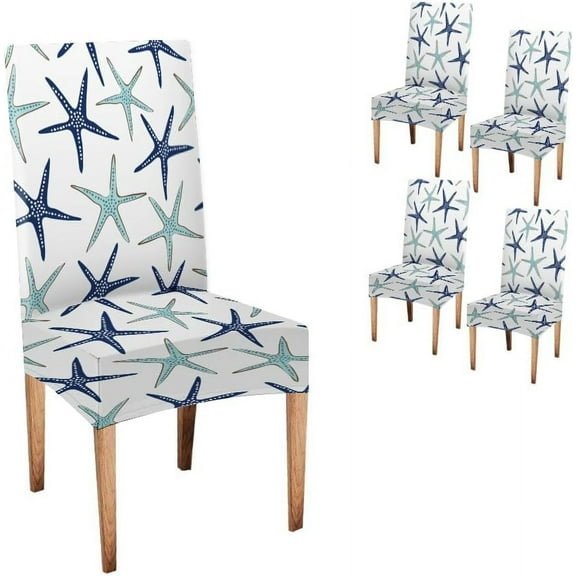 Elastic Chair Cover Set of 4 Chair Covers for Dining Chairs Coastal Nautical Blue and White Background Parson Chair Covers Slipcover Chairs Covers for Kitchen Living Room Restaurant Beach