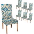 thumbnail image 1 of Elastic Chair Covers Set of 6, Blue Floral Batik Boho Printed Washable Chair Cover Chair Cover for Kitchen Home or Party, 1 of 4