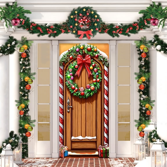 Elastic Christmas Door Cover for Front Door, 35x82 Inch Santa Claus Holiday Banner for Secure and Easy Decoration