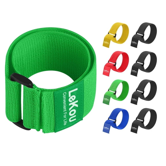 Lekou Elastic Hook and Loop Cinch Straps, 2" x 18", 8 Pack, Adjustable with Buckle, for Garage, RV, Truck and Bicycle Storage