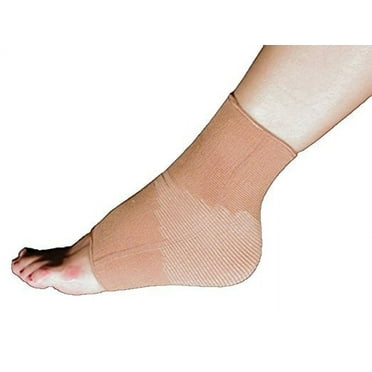 Elastic Compression Support Ankle, Foot Arch Brace With 4-Way Stretch (Small Beige)