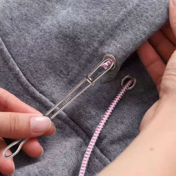 Elastic Cord Threader Tool | Metal Rope & Drawstring Belt Wearer | DIY Sewing Craft Aid for Hoodies, Pants & Yoga Wear | 2-Pack