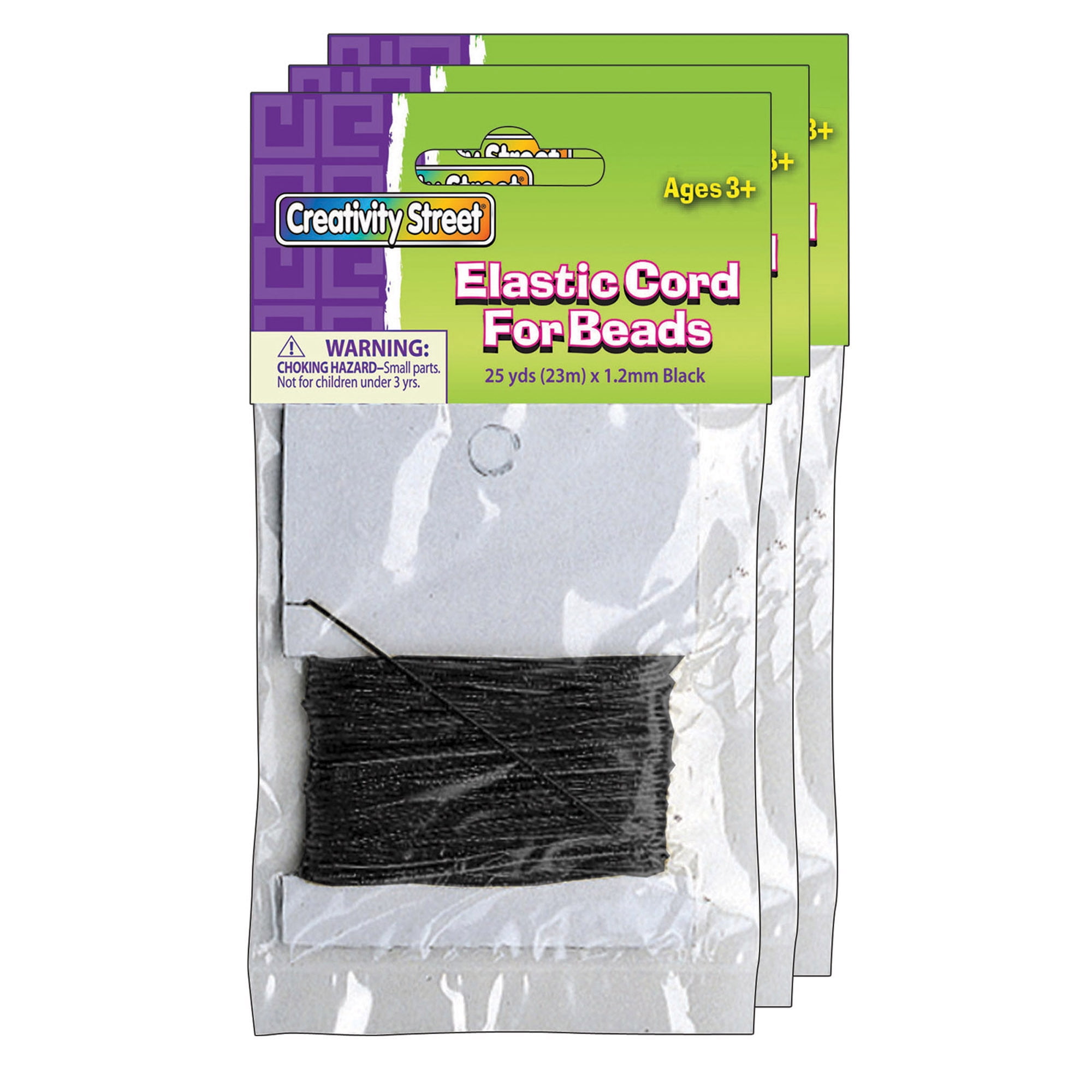 Creativity Street Elastic Cord, Black, 1.2 mm x 25 Yards, 25 Yards Per Pack, 3 Packs