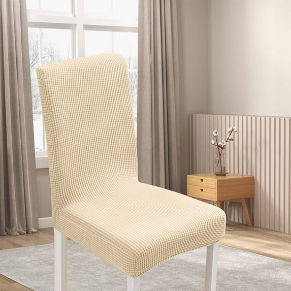 Elastic Dining Chair Covers Set | Stretchable Polyester Seat Slipcovers for Kitchen, Restaurant | Spill Proof Chair Protectors | Easy Install Washable (Beige)