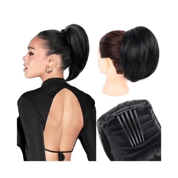 Elastic Drawstring Hair Bun Short Ponytail Hairpiece - Premium Synthetic Fiber Updo Chignon with Clip-In Comb
