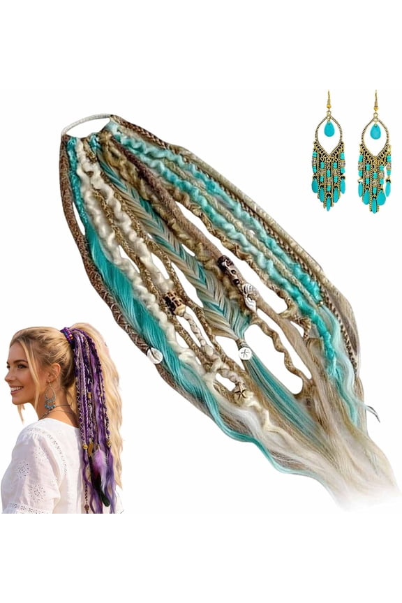 Elastic Dread Ponytail, 22" Boho Braided Extension with Beads & Shell Charms, Lightweight 1-Minute Dreadlock Hair Piece for Daily, Festival & Travel