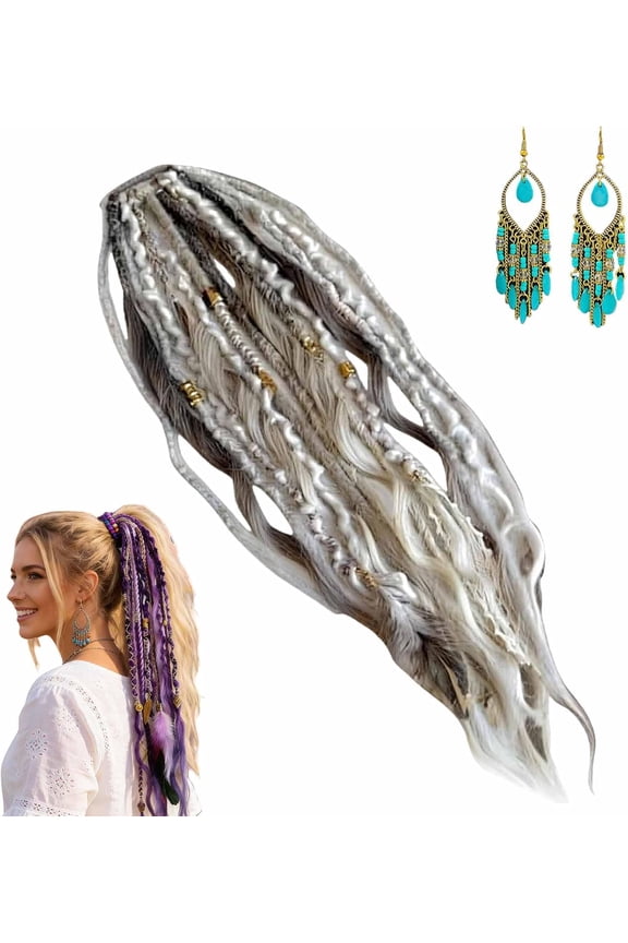 Elastic Dread Ponytail, 22" Boho Braided Extension with Beads & Shell Charms, Lightweight 1-Minute Dreadlock Hair Piece for Daily, Festival & Travel