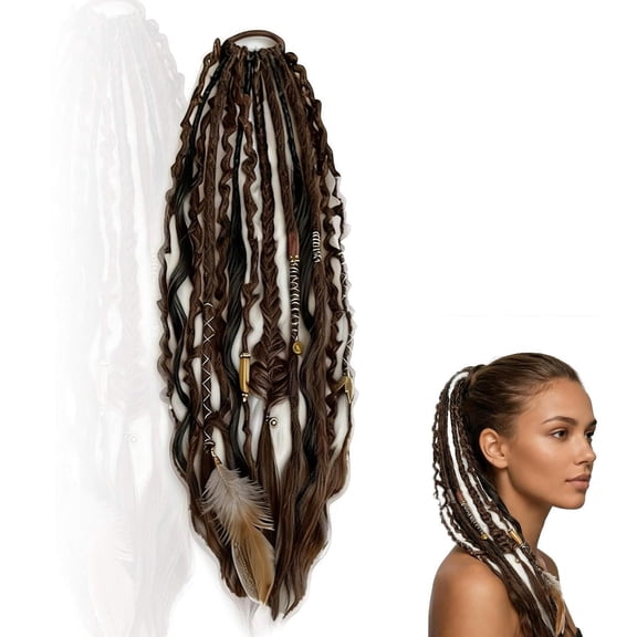 Elastic Dread Ponytail-22 Inch Hand-Woven Lightweight Style with Beads. Quick-Wear Hair Extensions Create Bold Boho Style, Great as a Braided Ponytail or Dreadlocks Ponytail for Festival & Daily
