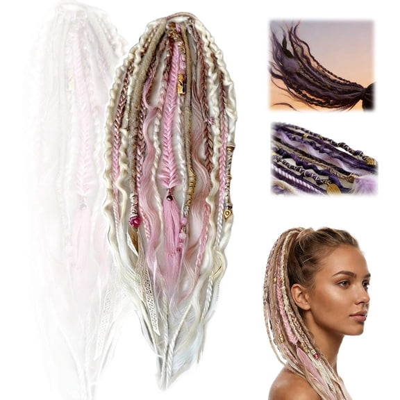 Elastic Dread Ponytail-22 Inch Hand-Woven Lightweight Style with Beads. Quick-Wear Hair Extensions Create Bold Boho Style, Great as a Braided Ponytail or Dreadlocks Ponytail for Festival & Daily