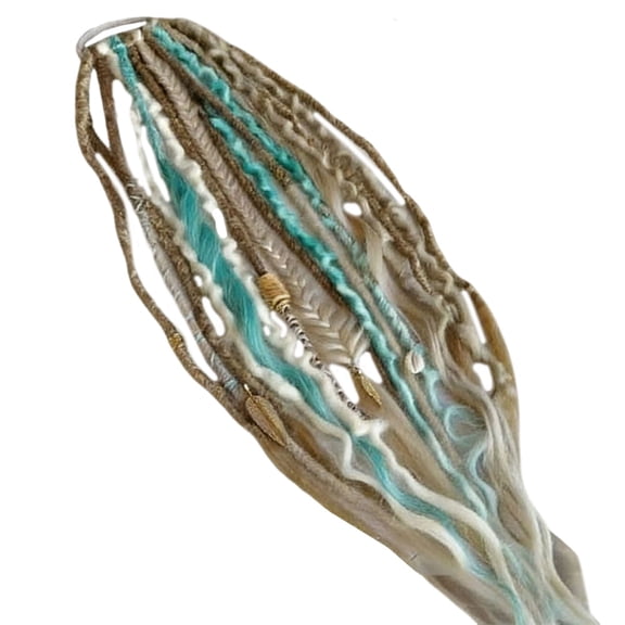 Elastic Dread Ponytail, Boho Style Dreadlock Ponytail Extension with Beads and Shell Charms, Elastic Braided Hair Piece, A