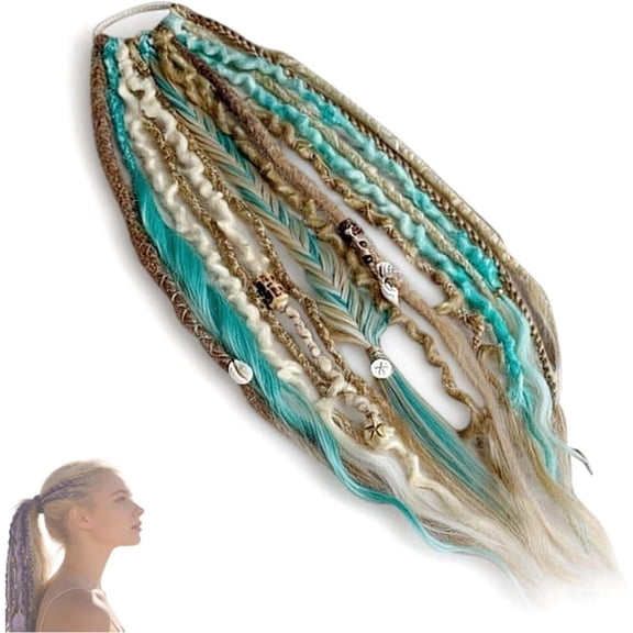 Elastic Dread Ponytail Extension 11.8" – Boho Hand-Braided Dreadlock Ponytail with Beads, Lightweight Natural Look, Easy Hair Tie for Women & Men