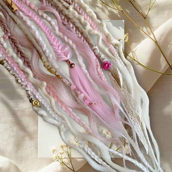 Elastic Dread Ponytail Hair Extension, Boho Hand-Braided Dreadlock with Beads, Lightweight Natural Style Hair Accessory for Music Festival, Rave & Daily Wear