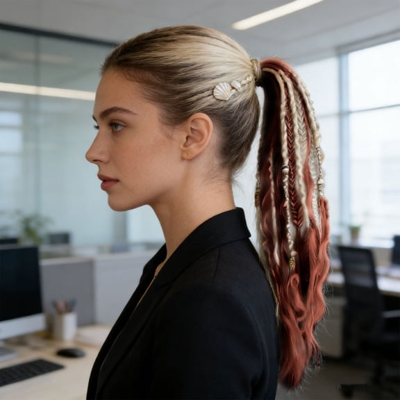 Elastic Dread Ponytail,with Hair Tie,20" Boho Braided Ponytail Extension,with Beads Shell and Charm Details,Hand-braided Braids Long Dreadlock Ponytail Extension for Women Men (B)