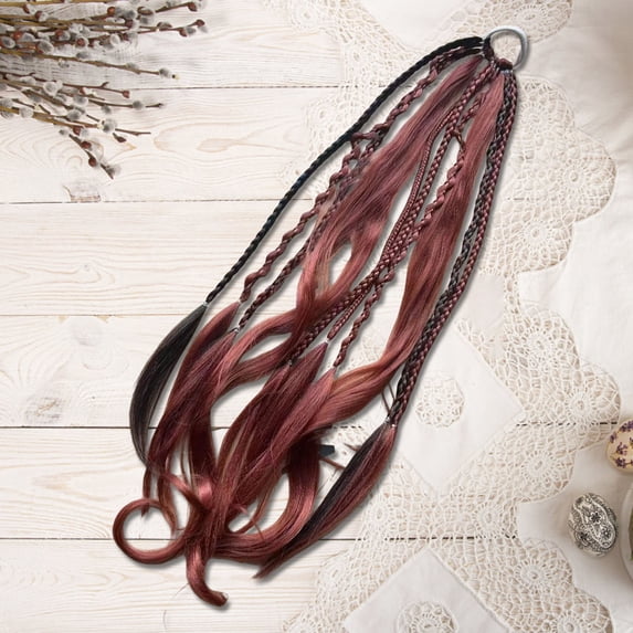 Elastic Dreadlock Ponytail Hair Extension, Synthetic Dreadlock Wig with Bohemian-Style Braid and Beads, Dreadlock Extensions for Festival, Travel, Casual & Everyday Wear
