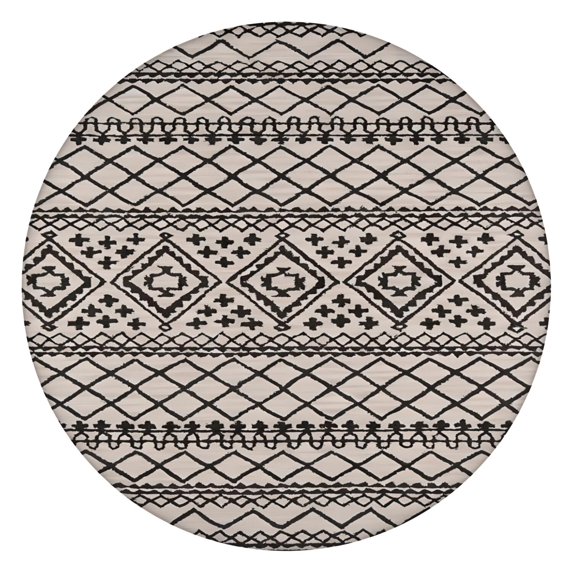 Elastic Edge Boho Chic Tablecloth with Floral Print - Round Table Cover for Kitchen Dining - Fits 52 to 56 Inch
