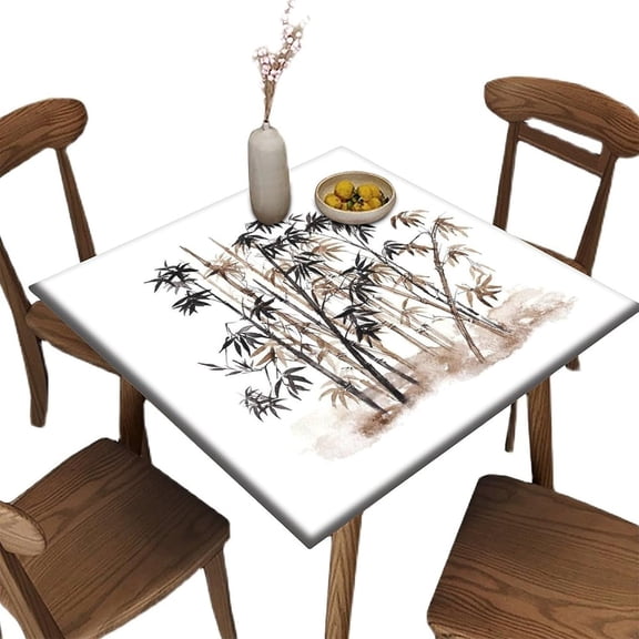 Elastic Edge Card Table Cover, Plant Pattern Printed on Wrinkle Resistant Polyester Table Cloth, for Indoor Restaurant or Outdoor Patio Party Dining, Fit for 36" x 36"Square Table