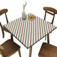 thumbnail image 1 of Elastic Edge Card Table Covers Fitted Square, Candy Cane Striped - Red_Green Pattern Printed on Stain Resistant Polyester Table Cloth, Great for Home Kitchen Parties Holiday Dinner,36" x 36", 1 of 4