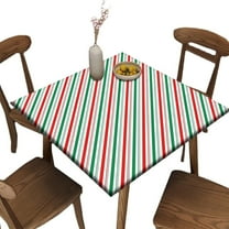 Elastic Edge Card Table Covers Fitted Square, Candy Cane Striped - Red_Green Pattern Printed on Stain Resistant Polyester Table Cloth, Great for Home Kitchen Parties Holiday Dinner,36" x 36"