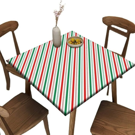Elastic Edge Card Table Covers Fitted Square, Candy Cane Striped - Red_Green Pattern Printed on Stain Resistant Polyester Table Cloth, Great for Home Kitchen Parties Holiday Dinner,36" x 36"