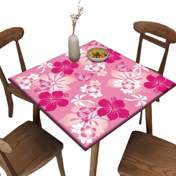 Elastic Edge Card Table Covers Fitted Square, Flower Pattern Printed on Stain Resistant Polyester Table Cover, for Indoor Restaurant or Outdoor Patio Party Dining, Fit for 36" x 36"Square Table