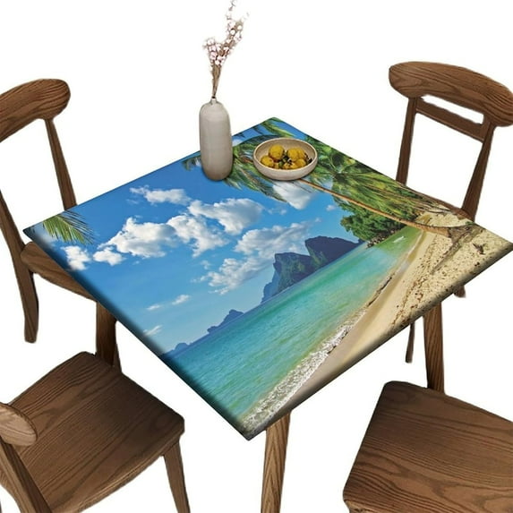 Elastic Edge Card Table Covers Fitted Square, Ocean Sea Pattern Printed on Stretchable Polyester Table Cover, for Kitchen Dining Party Patio Tabletop Decoration, Fit for 36" x 36"Square Table