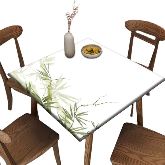 Elastic Edge Card Table Covers Fitted Square, Plant Pattern Printed on Stretchable Polyester Table Cover, for Indoor Restaurant or Outdoor Patio Party Dining, Fit for 32" x 32"Square Table