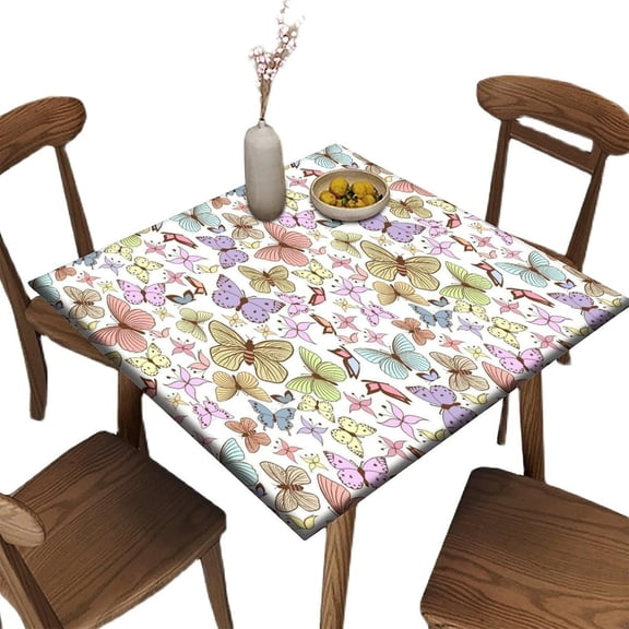 Elastic Edge Fitted Card Table Cover, Butterfly Pattern Printed on Stretchable Polyester Table Cover, for Indoor Restaurant or Outdoor Patio Party Dining, Fit for 30"" x 30""Square Table