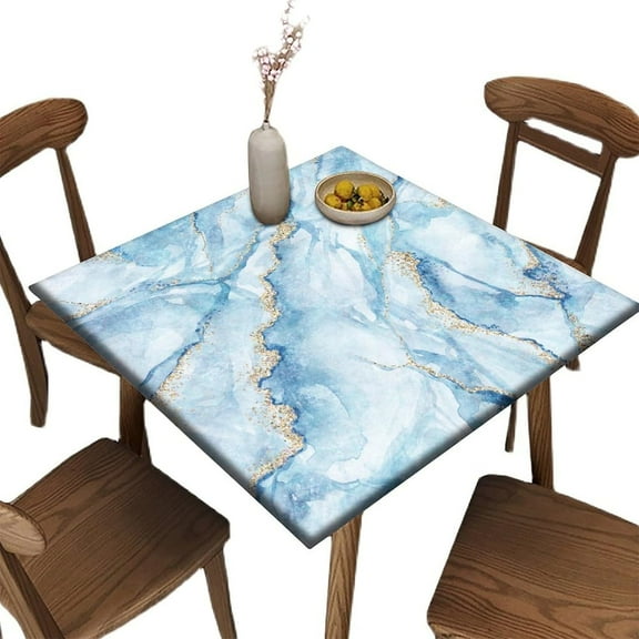 Elastic Edge Fitted Card Table Cover, Marble Pattern Printed on Elastic Polyester Table Cover, for Family Party and Patio Decoration, Fit for 34" x 34"Square Table
