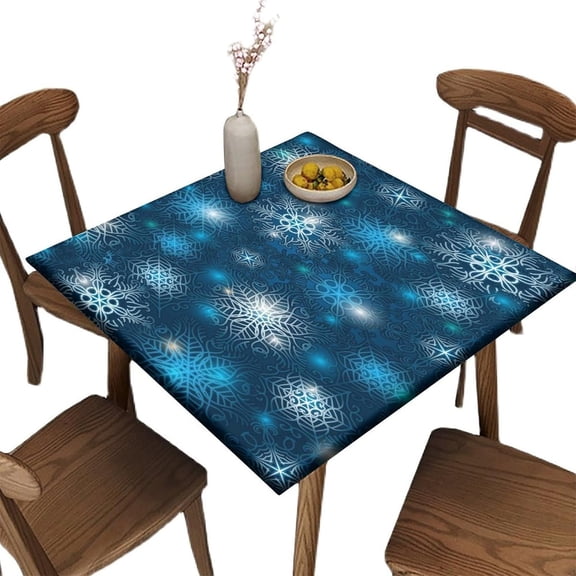 Elastic Edge Fitted Card Table Covers, Blue Snowflakes Pattern Printed on Elastic Polyester Table Cover, for Dinner Terrace Party, Fit for 32"" x 32""Square Table