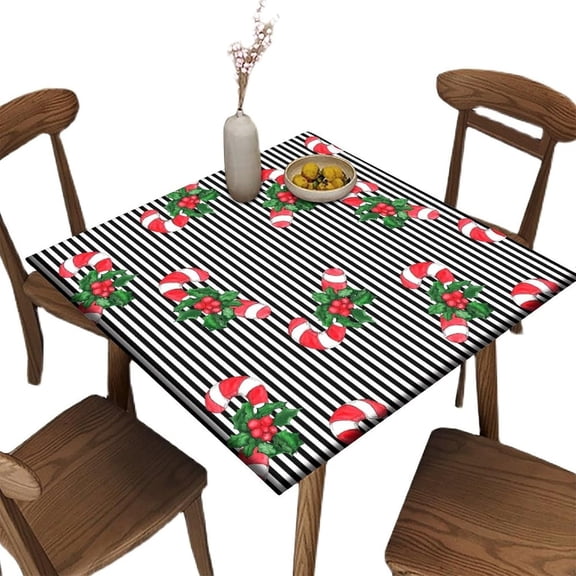 Elastic Edge Fitted Card Table Covers, Candy Canes & Stripes Pattern Printed on Stretchable Polyester Table Cover, for Indoor Outdoor Party Decor,32" x 32"
