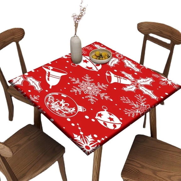 Elastic Edge Fitted Card Table Covers, Christmas Pattern Printed on Elastic Polyester Table Cover, for Family Party and Patio Decoration, Fit for 32"" x 32""Square Table