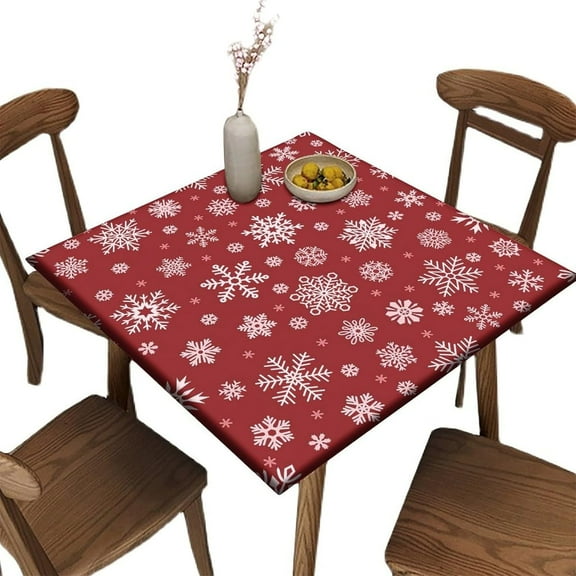 Elastic Edge Fitted Card Table Covers, Christmas Pattern Printed on Wrinkle Resistant Polyester Table Cloth, for Holiday Family Banquet and Patio Use, Fit for 32" x 32"Square Table